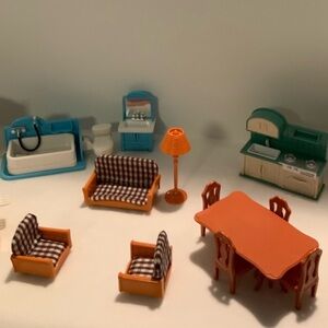 Miniature Dollhouse Furniture- Laundry, Bunkbeds, kitchen, dining, and bathroom.